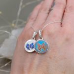 "Virágzás" pink - kék cloisonné ezüst medál 